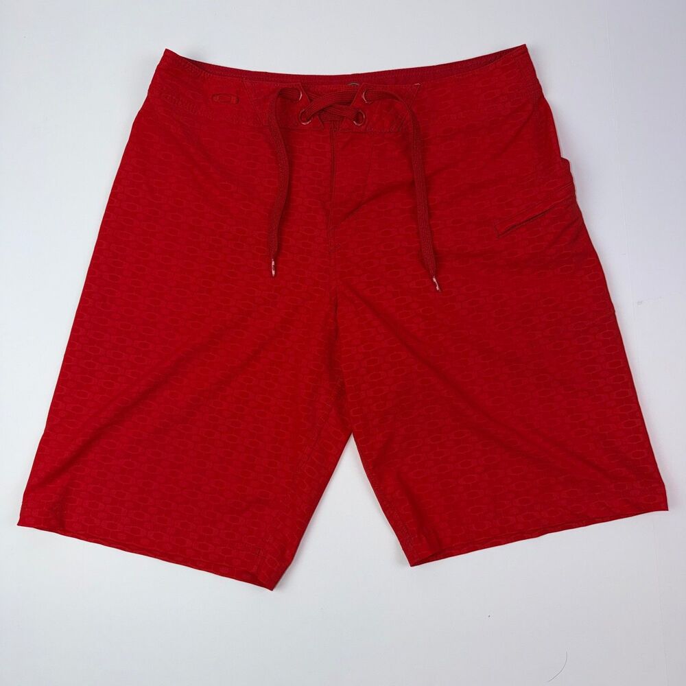Oakley Red Board Shorts Size 33 Surf Swim Y2K